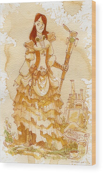 Steampunk Wood Print featuring the painting Lady Codex by Brian Kesinger