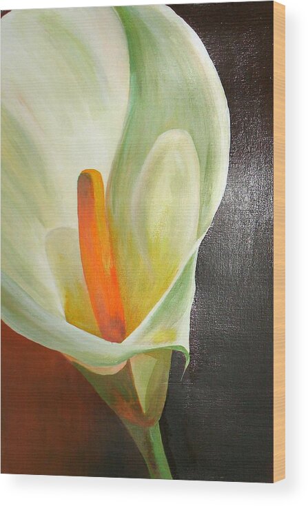 Zantedeschia Wood Print featuring the painting Large White Calla by Taiche Acrylic Art