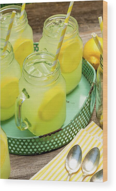 Background Wood Print featuring the photograph Lemonade in Blue Tray by Teri Virbickis