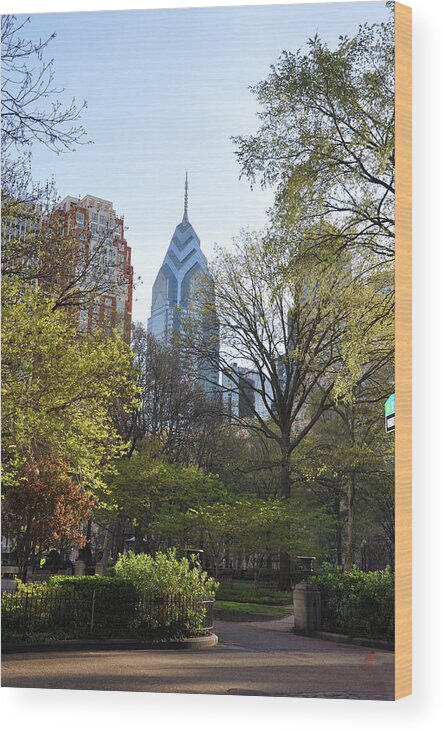 Liberty Wood Print featuring the photograph Liberty Place and Rittenhouse Square in the Spring by Bill Cannon