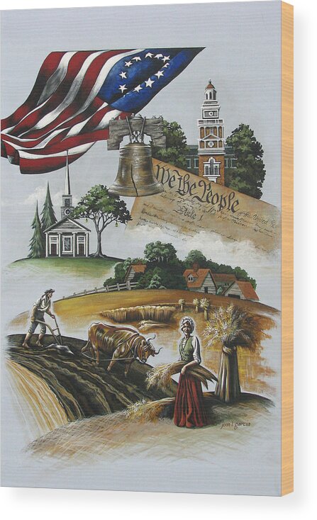 1776 Flag Wood Print featuring the painting Liberty Rising by Joan Garcia
