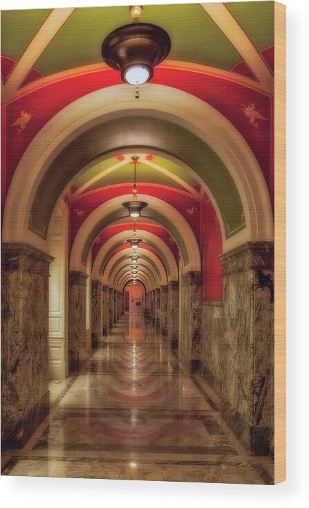 Library Of Congress Wood Print featuring the photograph Library Of Congress Building Hallway by Susan Candelario