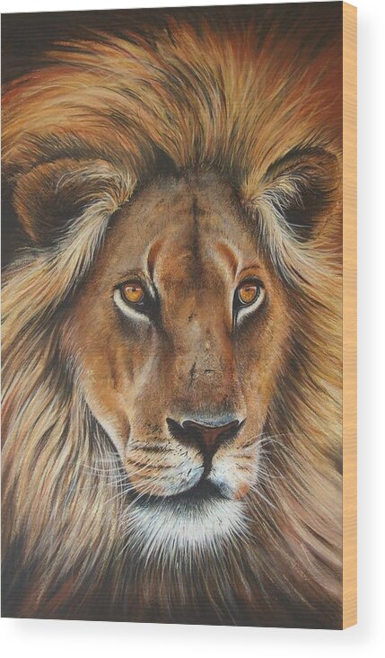 Lion Wood Print featuring the painting Lion by Paul Dene Marlor