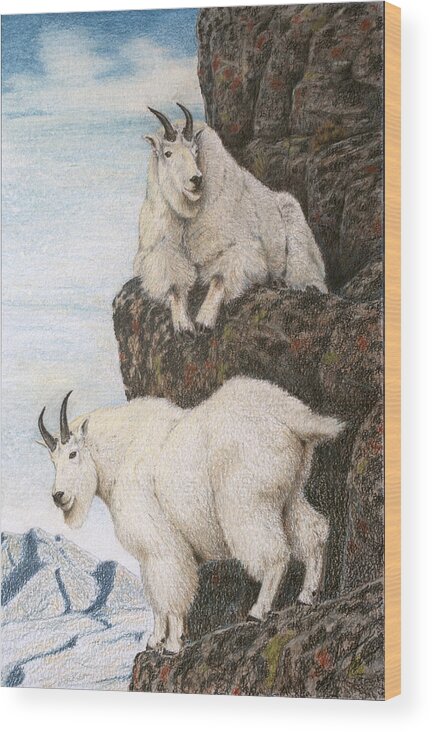 Mountain Goat Wood Print featuring the painting Lofty Perch by Darcy Tate