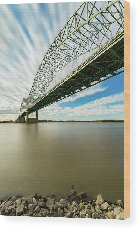 Long Exposure Wood Print featuring the photograph long exposure of Hernando de Soto Bridge by Mati Krimerman