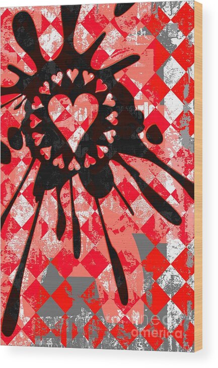 Love Wood Print featuring the digital art Love Heart Splatter by Roseanne Jones