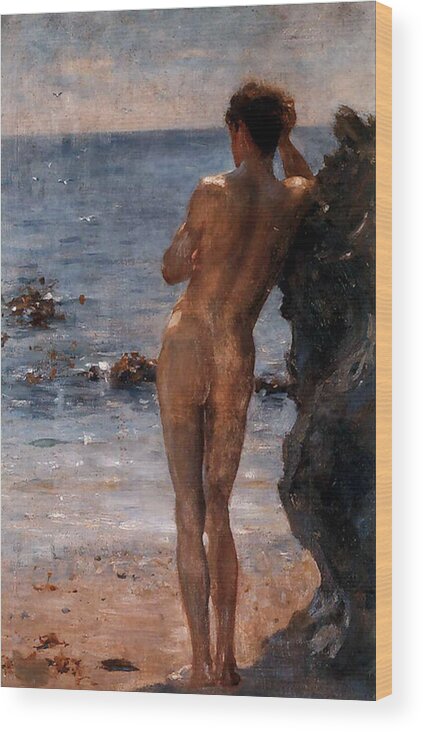 Lover Wood Print featuring the painting Lover of the Sun by Henry Scott Tuke