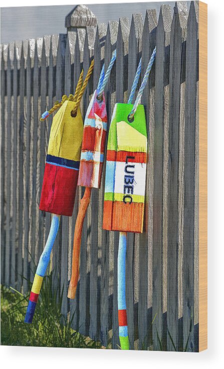 Lubec Buoys Wood Print featuring the photograph Lubec Buoys by Marty Saccone