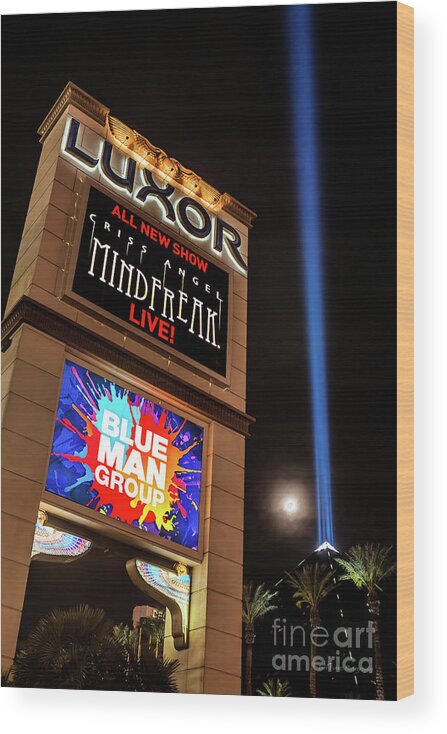 Luxor Wood Print featuring the photograph Luxor pyramid Casino Sign at Night by Aloha Art