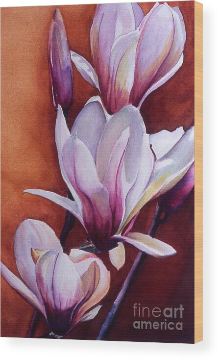 Magnolia Ladder Wood Print featuring the painting Magnolia Ladder-WC by Daniela Easter