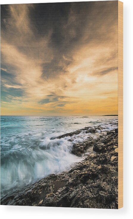 Maine Wood Print featuring the photograph Maine Rocky Coastal Sunset by Ranjay Mitra