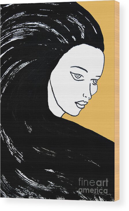 Abstract Wood Print featuring the painting Majestic Lady Mimosa Yellow Pastel Painting 14-0848 f0b59 by Mas Art Studio