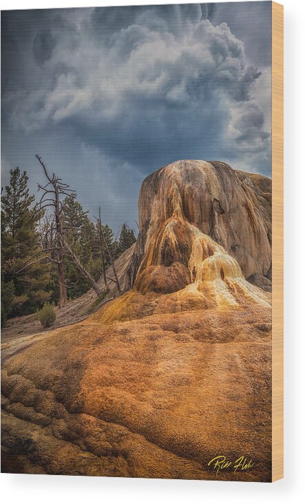 Mammoth Hot Springs Wood Print featuring the photograph Mammoth Under Storm by Rikk Flohr