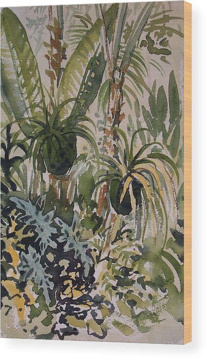 Palms Wood Print featuring the painting Manito Greenhouse by Lynne Haines