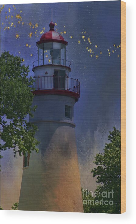 Lighthouse Wood Print featuring the photograph Marblehead in Starlight by Joan Bertucci