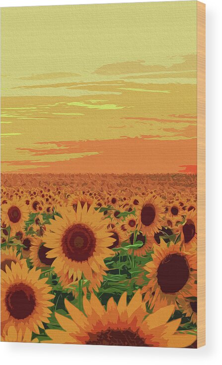 Maryland Wood Print featuring the painting Maryland Sunflowers by AM FineArtPrints