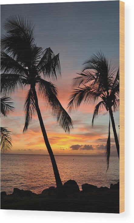 Maui Sunset Palms Wood Print featuring the photograph Maui Sunset Palms by Kelly Wade