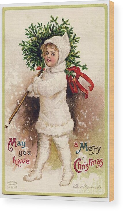 May You Have A Merry Christmas Wood Print featuring the painting May you have a Merry Christmas by Vintage Collectables