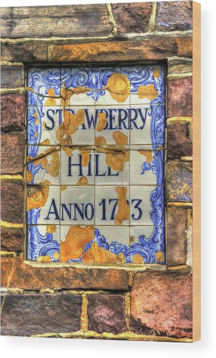 Strawberry Hill Wood Print featuring the photograph MD Country Roads - Date Stone at Entrance to Strawberry Hill - Near Creagerstown, Frederick County by Michael Mazaika