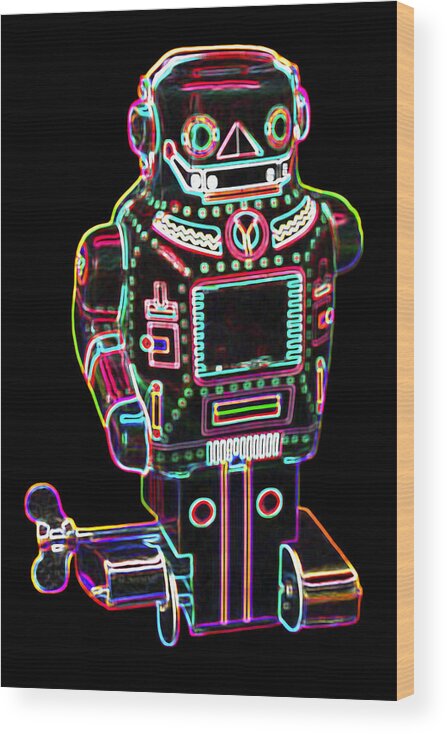 Robot Wood Print featuring the digital art Mechanical mighty sparking robot by DB Artist