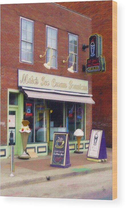 Mike's Wood Print featuring the painting Mike's Ice Cream Fountain by Sandy MacGowan