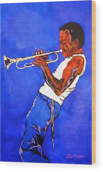 Miles Davis Paintings Wood Print featuring the painting Miles Davis-Miles and Miles Away by Bill Manson