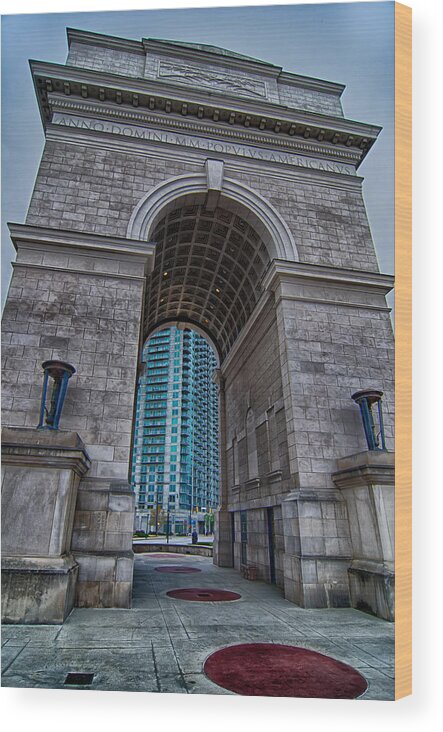 Atlanta Wood Print featuring the photograph Millennium Gate triumphal arch at Atlantic Station in Midtown At by Alex Grichenko