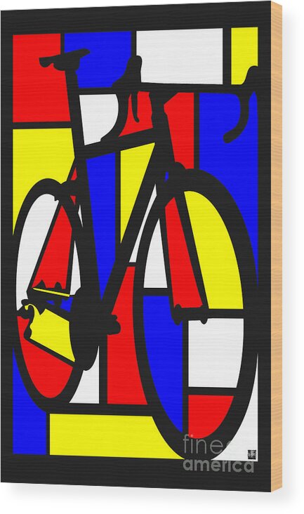 Bicycle Wood Print featuring the painting Mondrianesque Road bike by Sassan Filsoof
