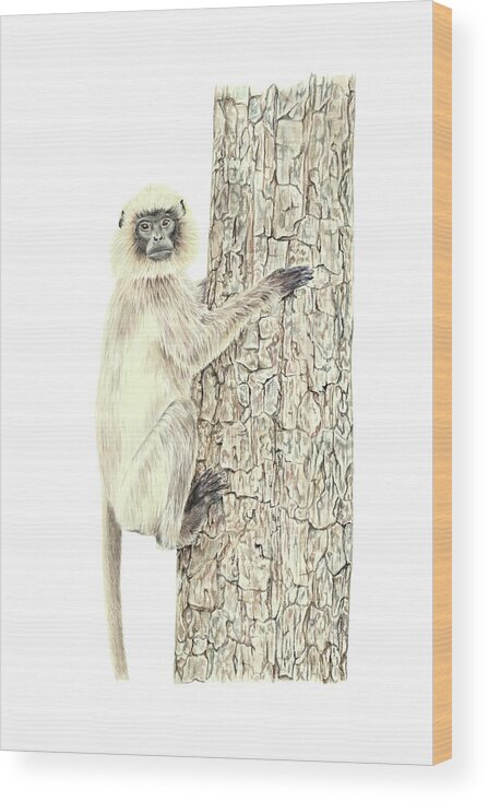 Monkeys Wood Print featuring the painting Monkey in the tree by Elizabeth Lock