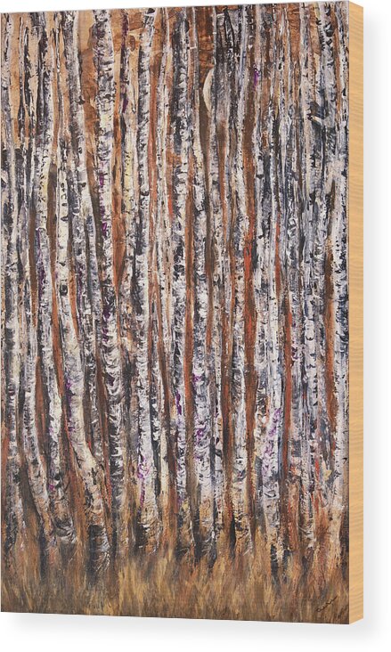 Aspens Wood Print featuring the painting Moonlight Aspens by Sheila Johns