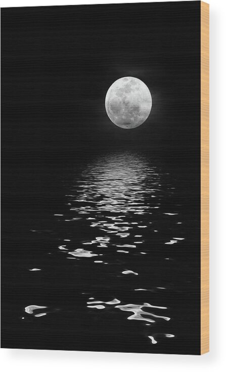 Dawn Currie Photography Wood Print featuring the photograph Moonrise Over the Atlantic by Dawn Currie