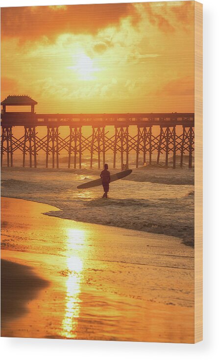 Abstract Wood Print featuring the photograph Morning at Folly Beach Charleston by Alex Mironyuk