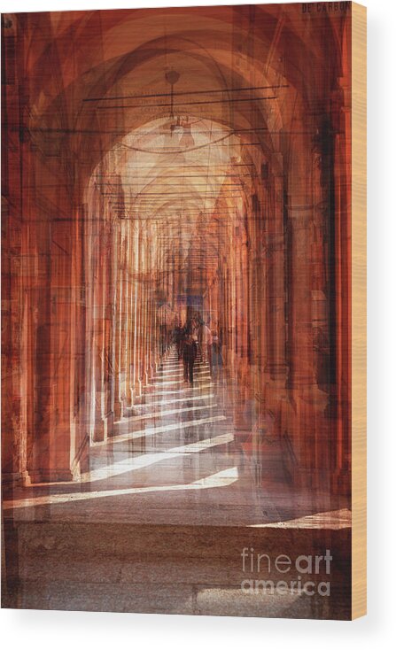 Italy Wood Print featuring the photograph multiple exposure of street arcade, Italy by Ariadna De Raadt