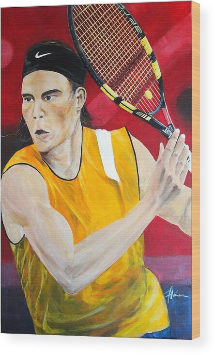 Rafael Wood Print featuring the painting Nadal by Flavia Lundgren