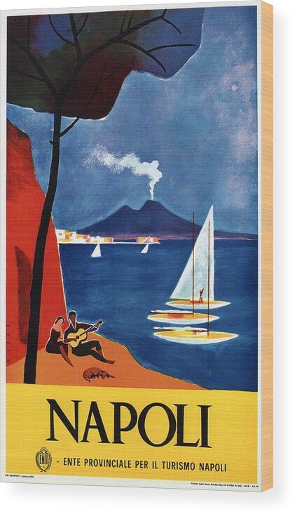 Napoli Wood Print featuring the mixed media Napoli - Naples, Italy - Beach - Retro Advertising Poster - Vintage Poster by Studio Grafiikka