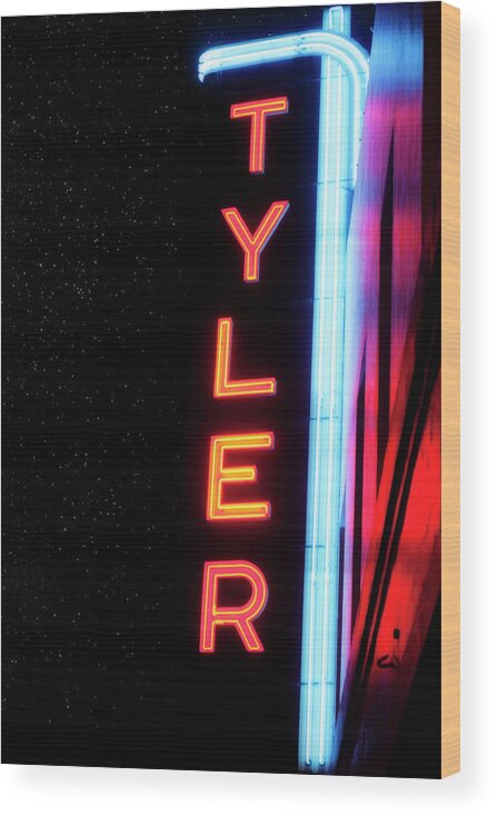 Tyler Texas Wood Print featuring the photograph Neon Tyler Signage Tyler Texas by Eugene Campbell