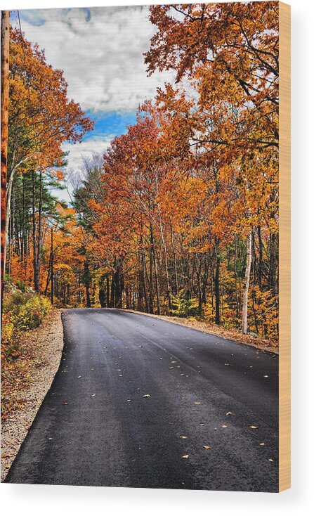 Nh Wood Print featuring the photograph NH Autumn Road 1 by Edward Myers