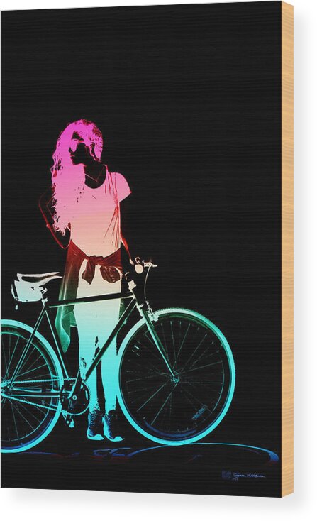 ‘two-wheel Drive’ Collection By Serge Averbukh Wood Print featuring the digital art Night Rides - The Neon Ride No.3 by Serge Averbukh