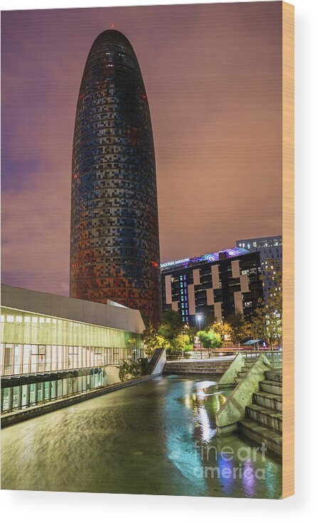 Agbar Wood Print featuring the photograph Night view of Torre Agbar by Andrew Michael