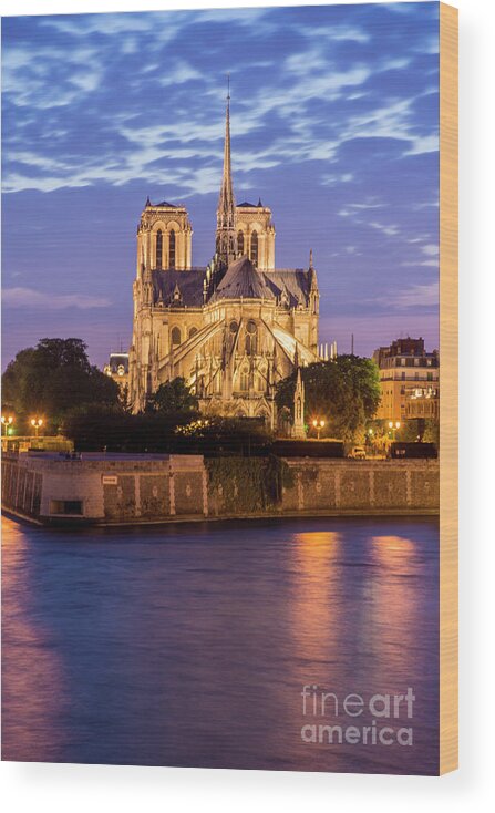 Paris Wood Print featuring the photograph Notre Dame de Paris at Sunset by Tim Mulina