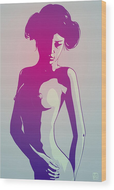 Star Wars Wood Print featuring the drawing Nude Princess Leia by Giuseppe Cristiano