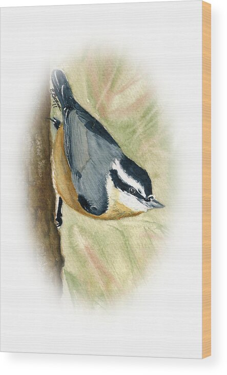 Nuthatch Wood Print featuring the painting Nuthatch Down by Elise Boam