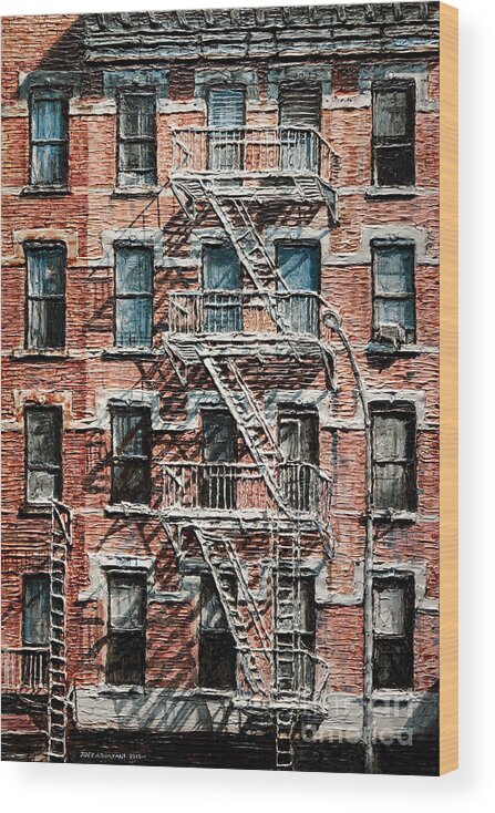 Nyc Wood Print featuring the painting N Y C Apartment On 9th Ave by Joey Agbayani