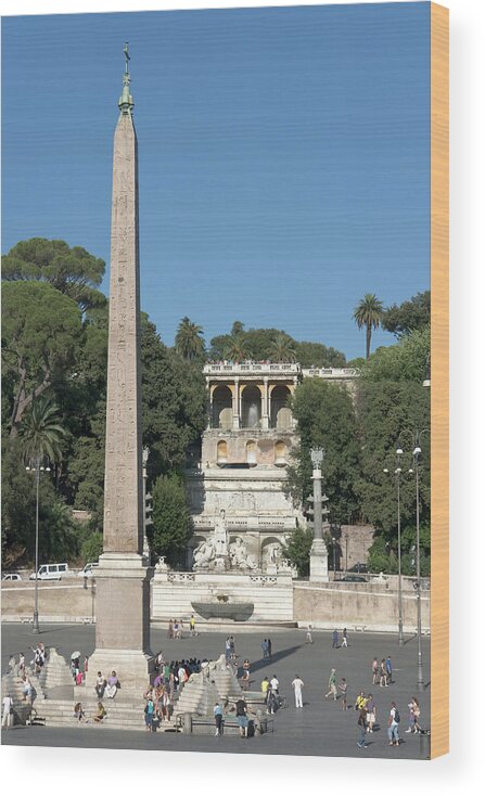 Obelisco Wood Print featuring the photograph Obelisco Flaminio in Piazza del Popolo by Fabrizio Ruggeri