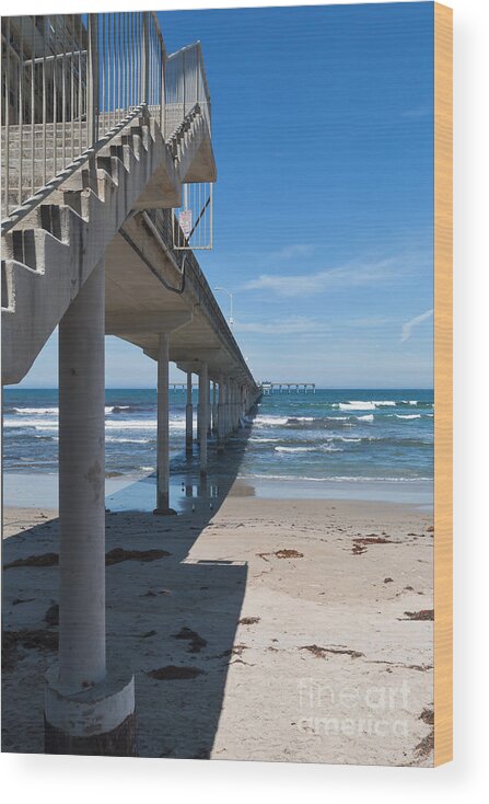 Ocean Wood Print featuring the photograph Ocean Beach Pier Stairs by Ana V Ramirez