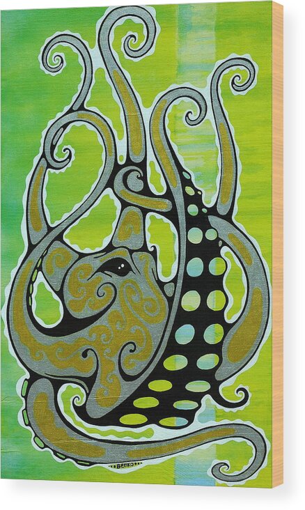 Octopus Wood Print featuring the painting Octopus by John Benko