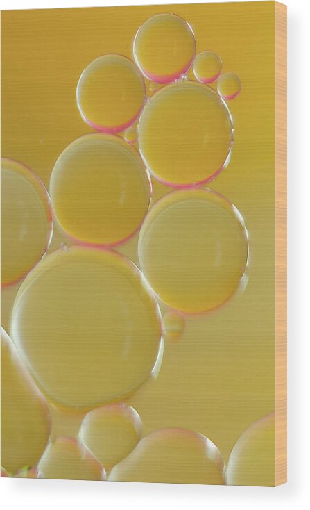 Water Wood Print featuring the photograph Oil bubbles on water abstract by Andy Myatt