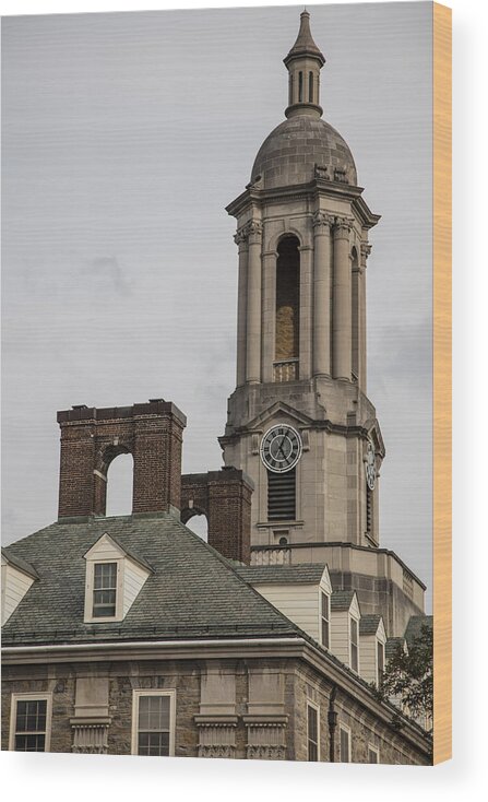 Penn State Wood Print featuring the photograph Old Main Hall Clock Tower from behind by John McGraw