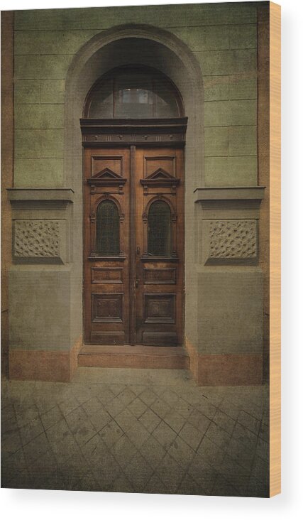 Gate Wood Print featuring the photograph Old ornamented wooden gate in brown tones by Jaroslaw Blaminsky
