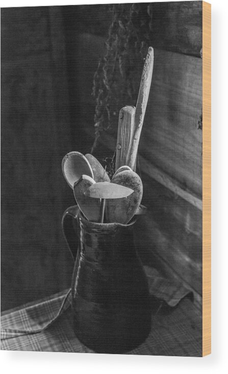 B/w Wood Print featuring the photograph Old Pitcher by Jason Lemley